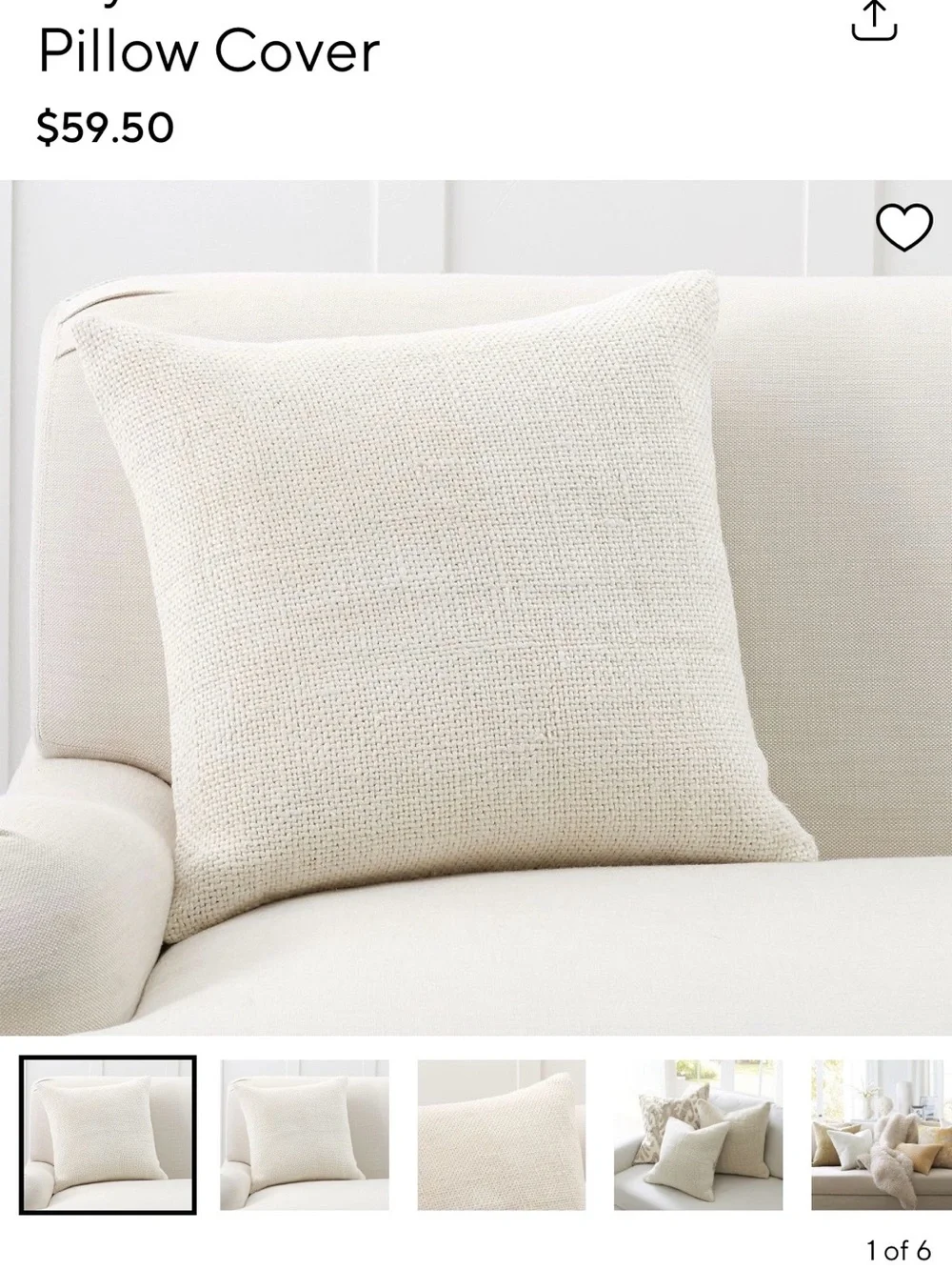 Cover ONLY Pottery Barn Ivory Faye Linen Textured Pillow Cover